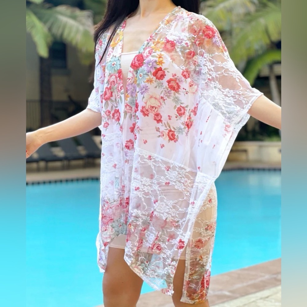 Brittany Black Printed Very Floral Relaxed Fit Kimono Loose Cover Up Women’s 1XL - Picture 1 of 12